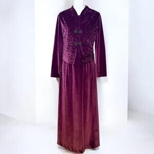 Velvet Maxi Dress Vest Set Purple Gothic Victorian Renaissance Sz 10 Vintage 70s